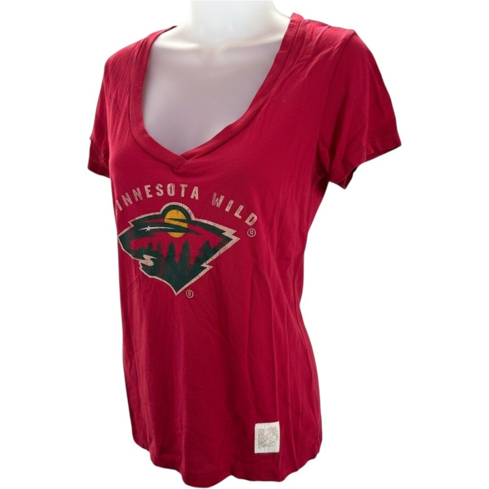 Retro Brand NHL‎ Minnesota Wild V-Neck Womens Red Graphic Tee Shirt XL NEW